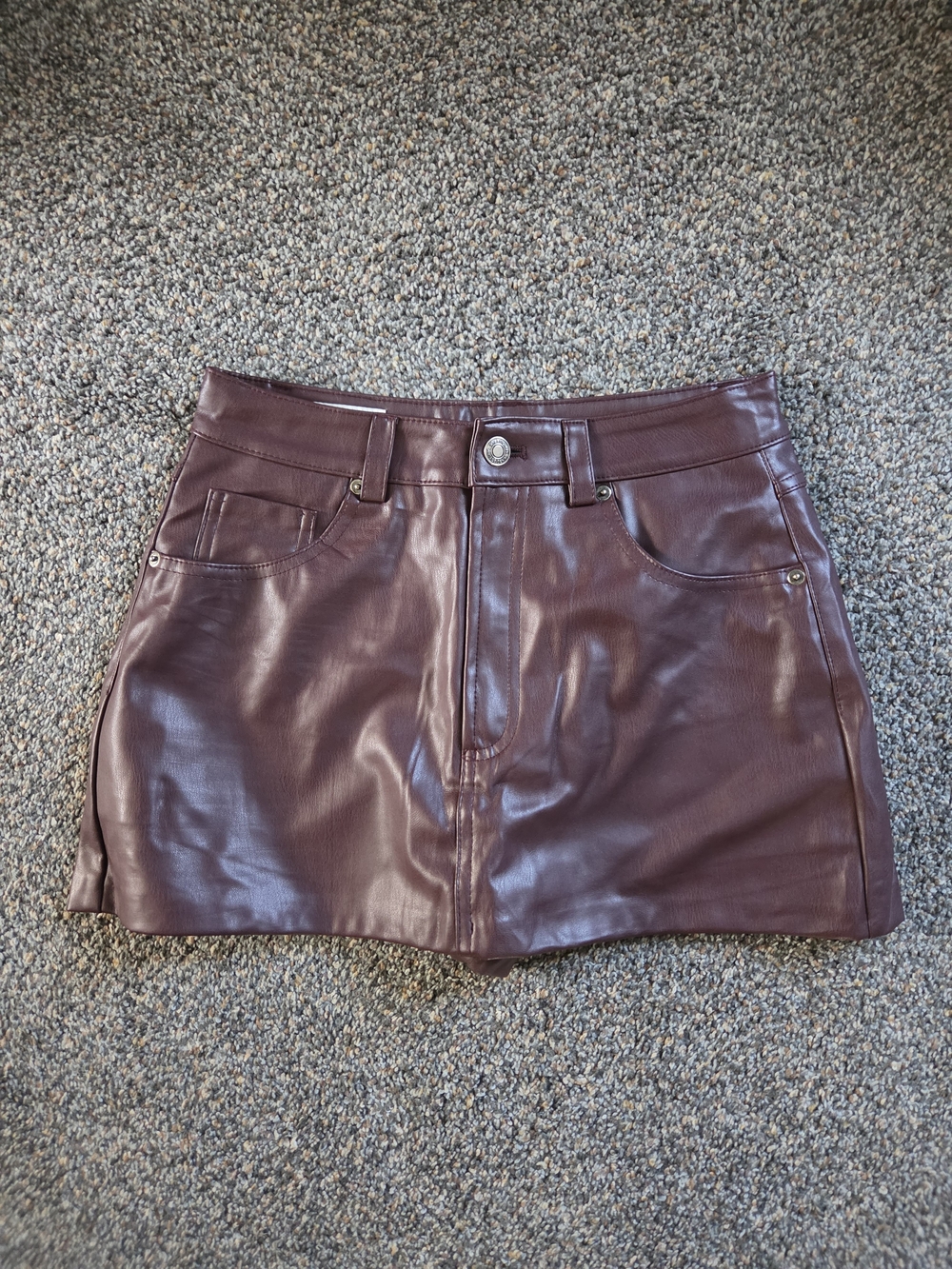 stradivarius Burgundy  Leather Effect Mini Skirt